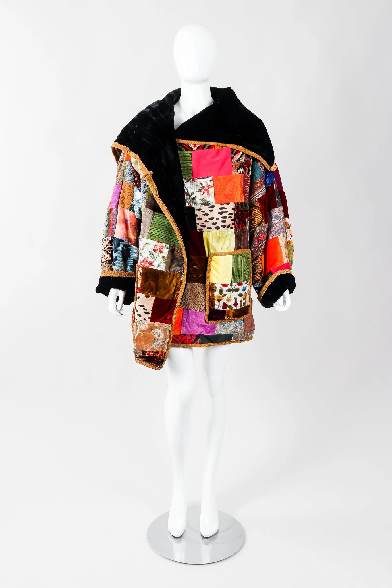 Velvet Patchwork Shawl Collar Coat