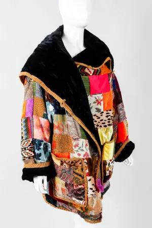 Velvet Patchwork Shawl Collar Coat