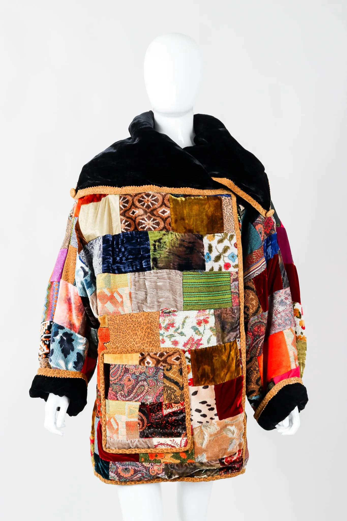 Velvet Patchwork Shawl Collar Coat