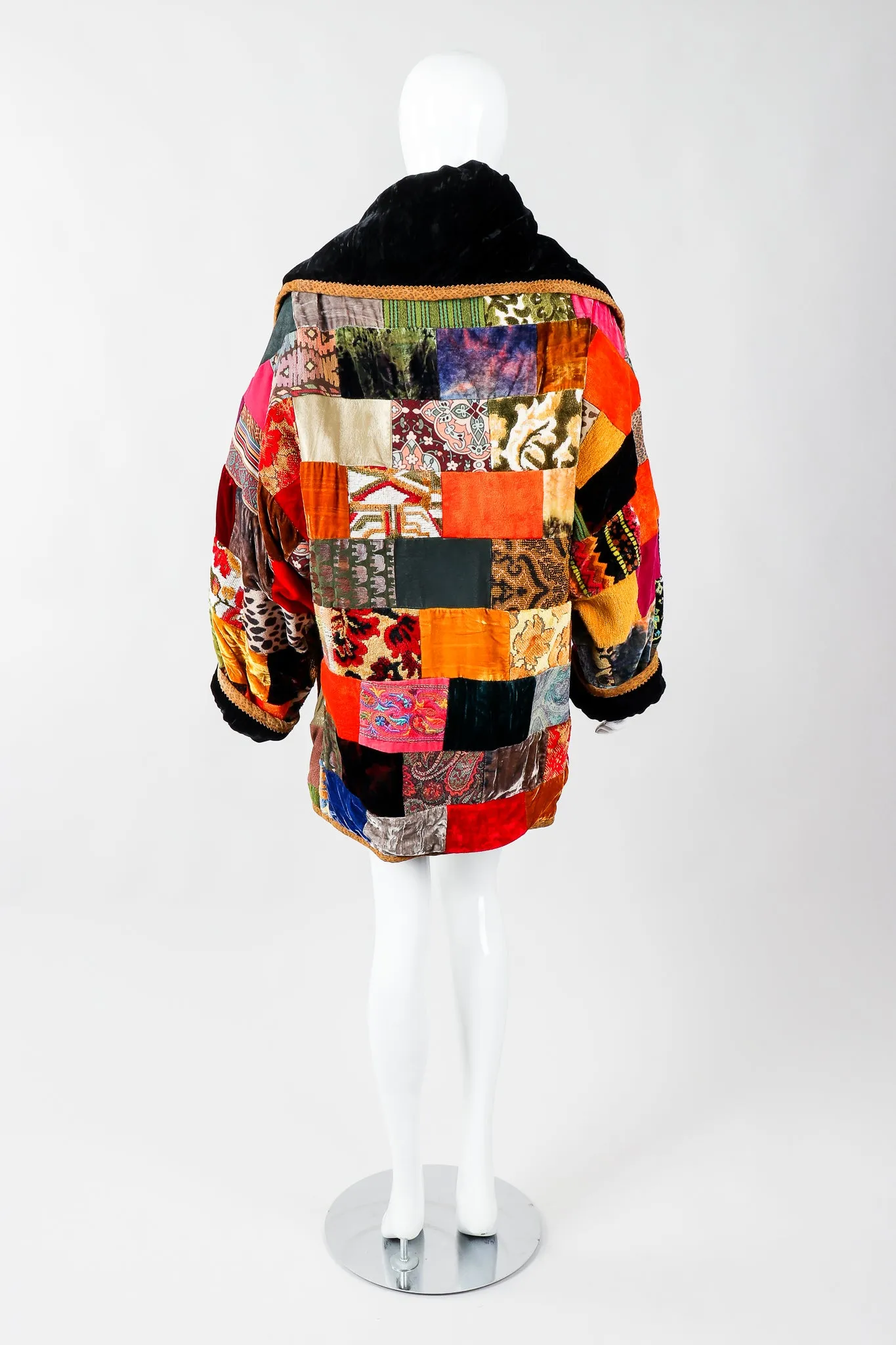 Velvet Patchwork Shawl Collar Coat