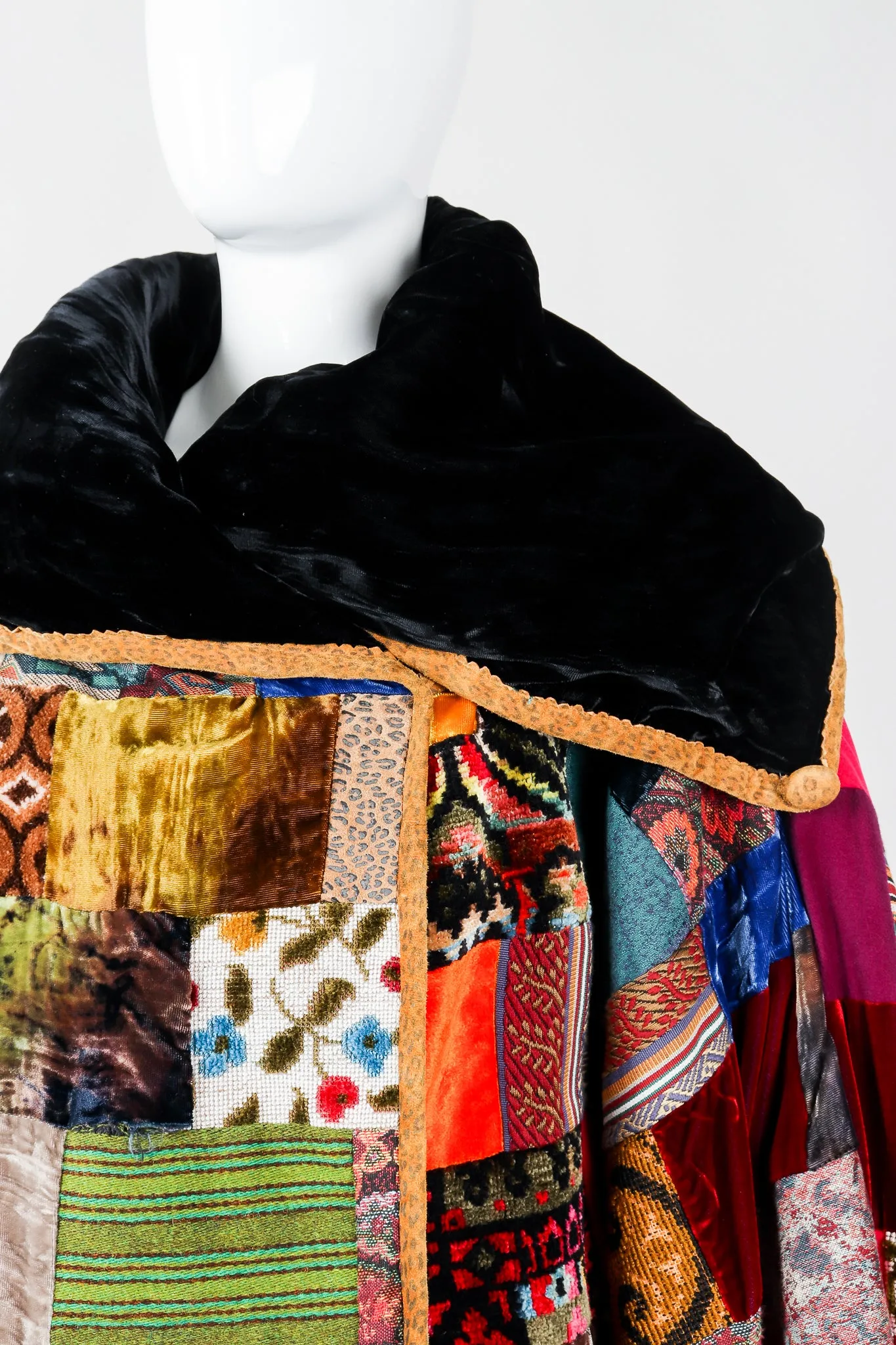 Velvet Patchwork Shawl Collar Coat