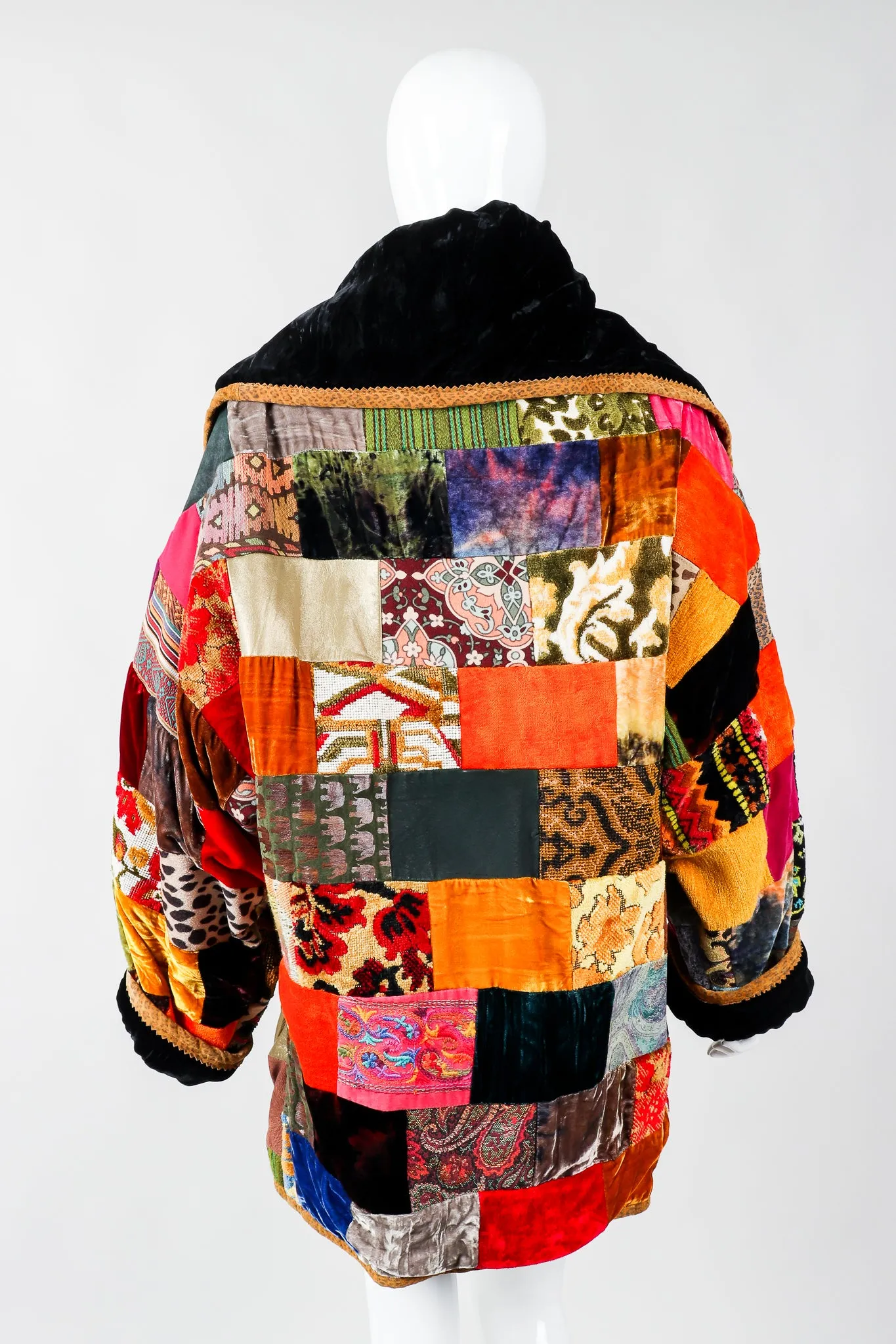 Velvet Patchwork Shawl Collar Coat