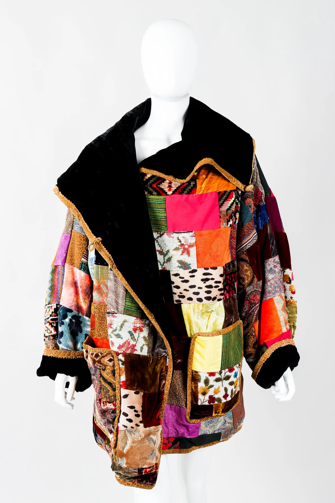 Velvet Patchwork Shawl Collar Coat