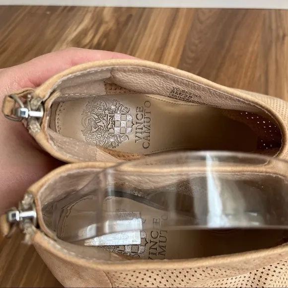 Vince Camuto Perforated Leather Tan Bevina Cutout Peep Toe Booties