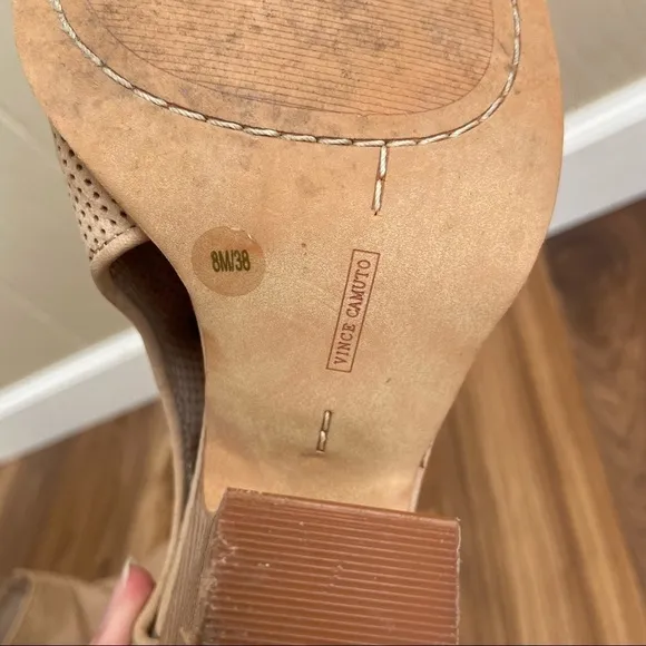 Vince Camuto Perforated Leather Tan Bevina Cutout Peep Toe Booties