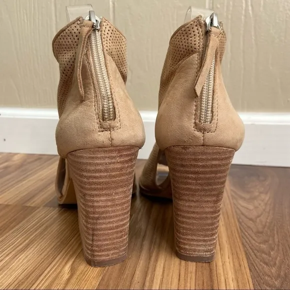 Vince Camuto Perforated Leather Tan Bevina Cutout Peep Toe Booties