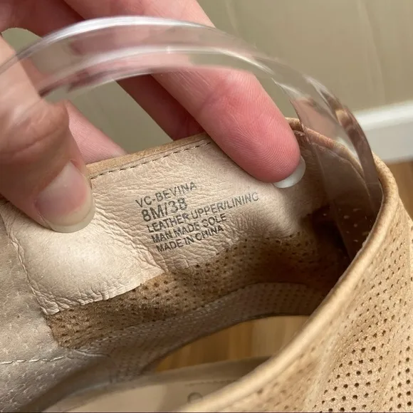 Vince Camuto Perforated Leather Tan Bevina Cutout Peep Toe Booties