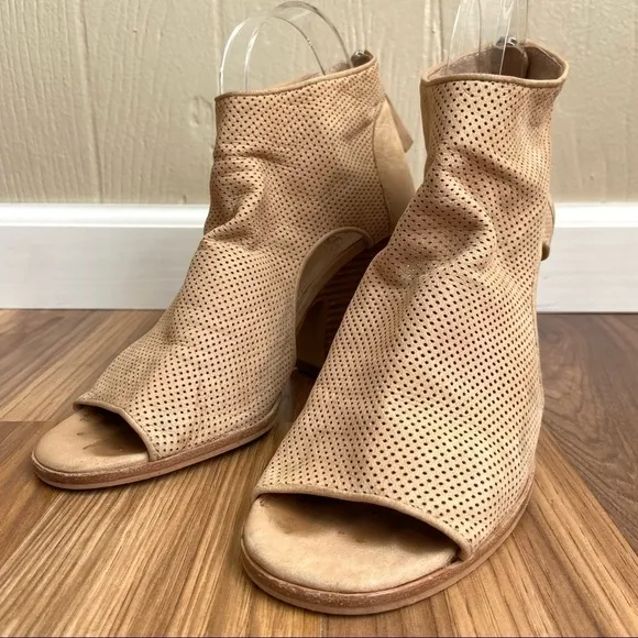 Vince Camuto Perforated Leather Tan Bevina Cutout Peep Toe Booties