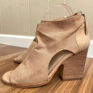 Vince Camuto Perforated Leather Tan Bevina Cutout Peep Toe Booties
