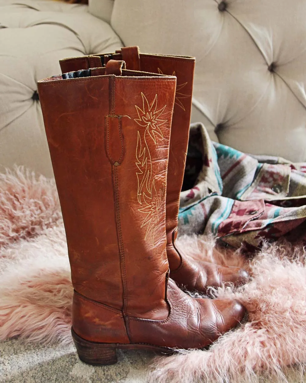 Vintage Floral Stitch Boots