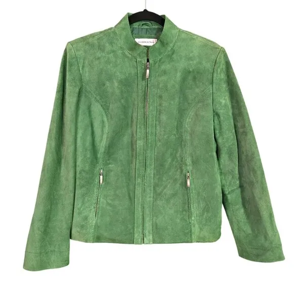 Vintage Green Genuine Leather Suede Jacket Moss Womens M