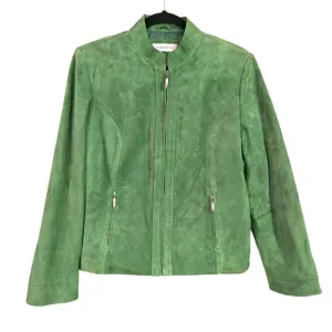 Vintage Green Genuine Leather Suede Jacket Moss Womens M
