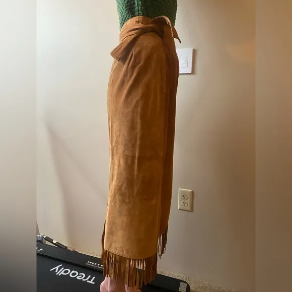 Vintage suede wrap fringe skirt. Medium
