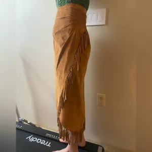 Vintage suede wrap fringe skirt. Medium