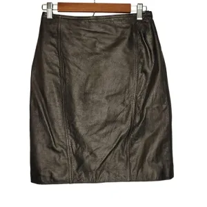 Vintage Womens 6 Leather Skirt Old Money Preppy Edgy Black Pencil Mini skirt