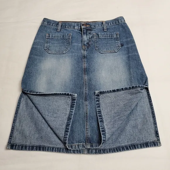 Vintage Y2K 90's Abercrombie &amp; Fitch Midi Slit Hem Denim Skirt Size 4 Retro Chic
