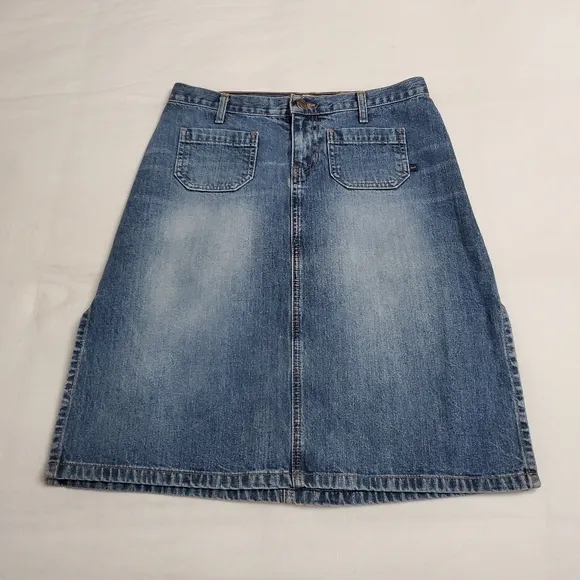 Vintage Y2K 90's Abercrombie &amp; Fitch Midi Slit Hem Denim Skirt Size 4 Retro Chic
