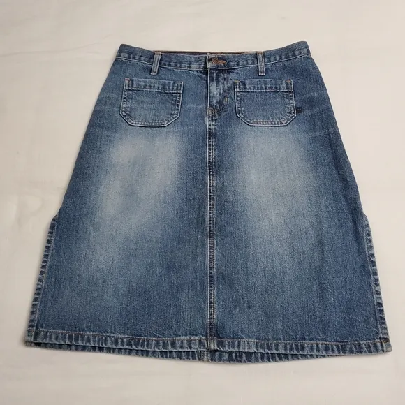 Vintage Y2K 90's Abercrombie &amp; Fitch Midi Slit Hem Denim Skirt Size 4 Retro Chic