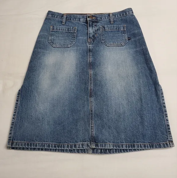 Vintage Y2K 90's Abercrombie &amp; Fitch Midi Slit Hem Denim Skirt Size 4 Retro Chic