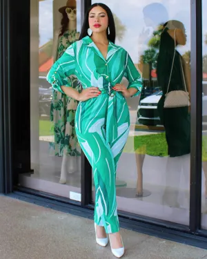 Want To Break Free Abstract Print Jumpsuit Green