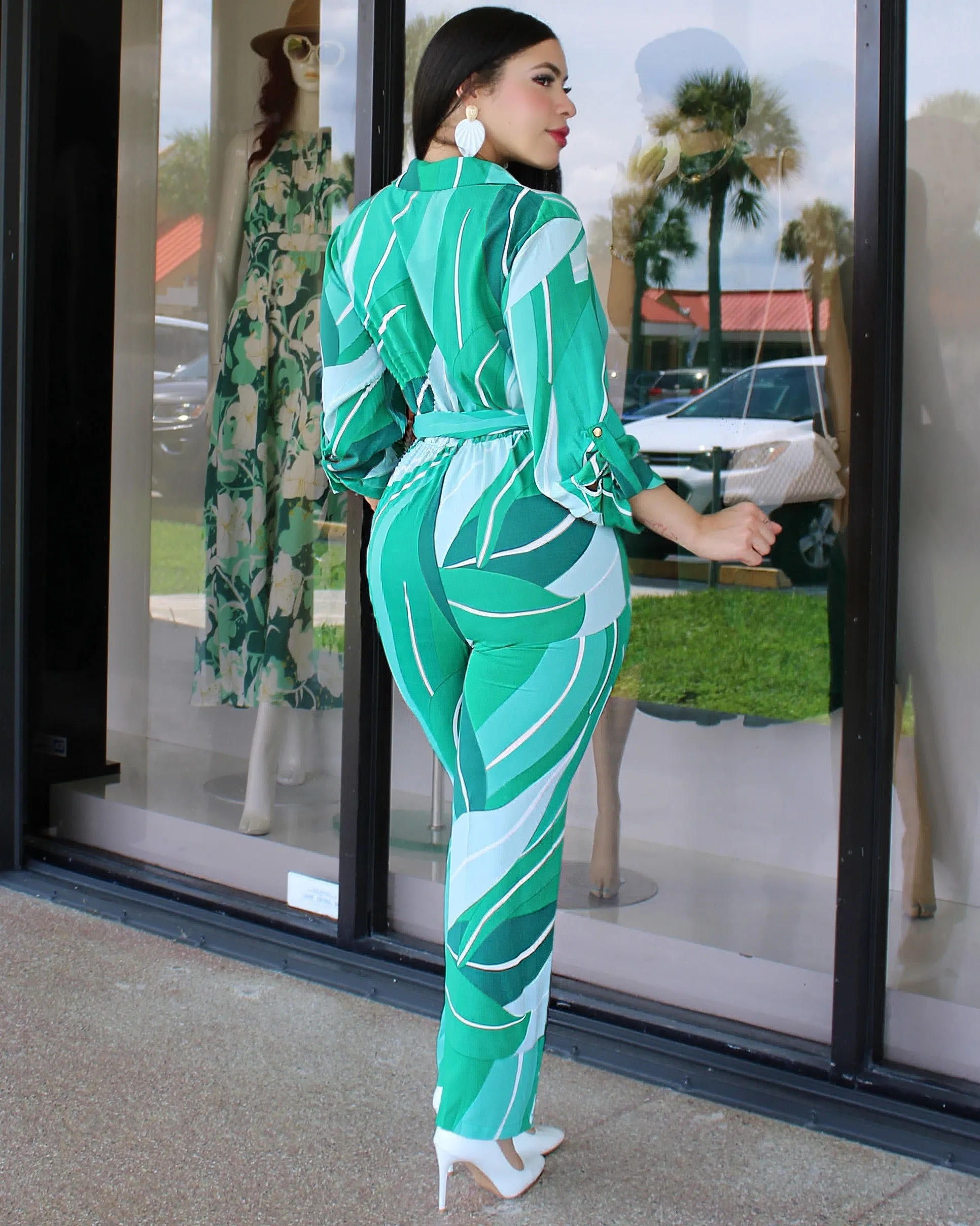 Want To Break Free Abstract Print Jumpsuit Green