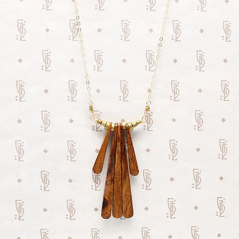Warm Wood & Brass Fringe Necklace by Brin