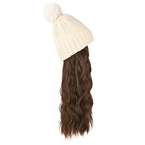 Wigyy  Ins Hot Hat Hair Extension Long Wavy Curly White Hat Wig