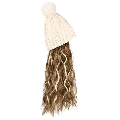 Wigyy  Ins Hot Hat Hair Extension Long Wavy Curly White Hat Wig