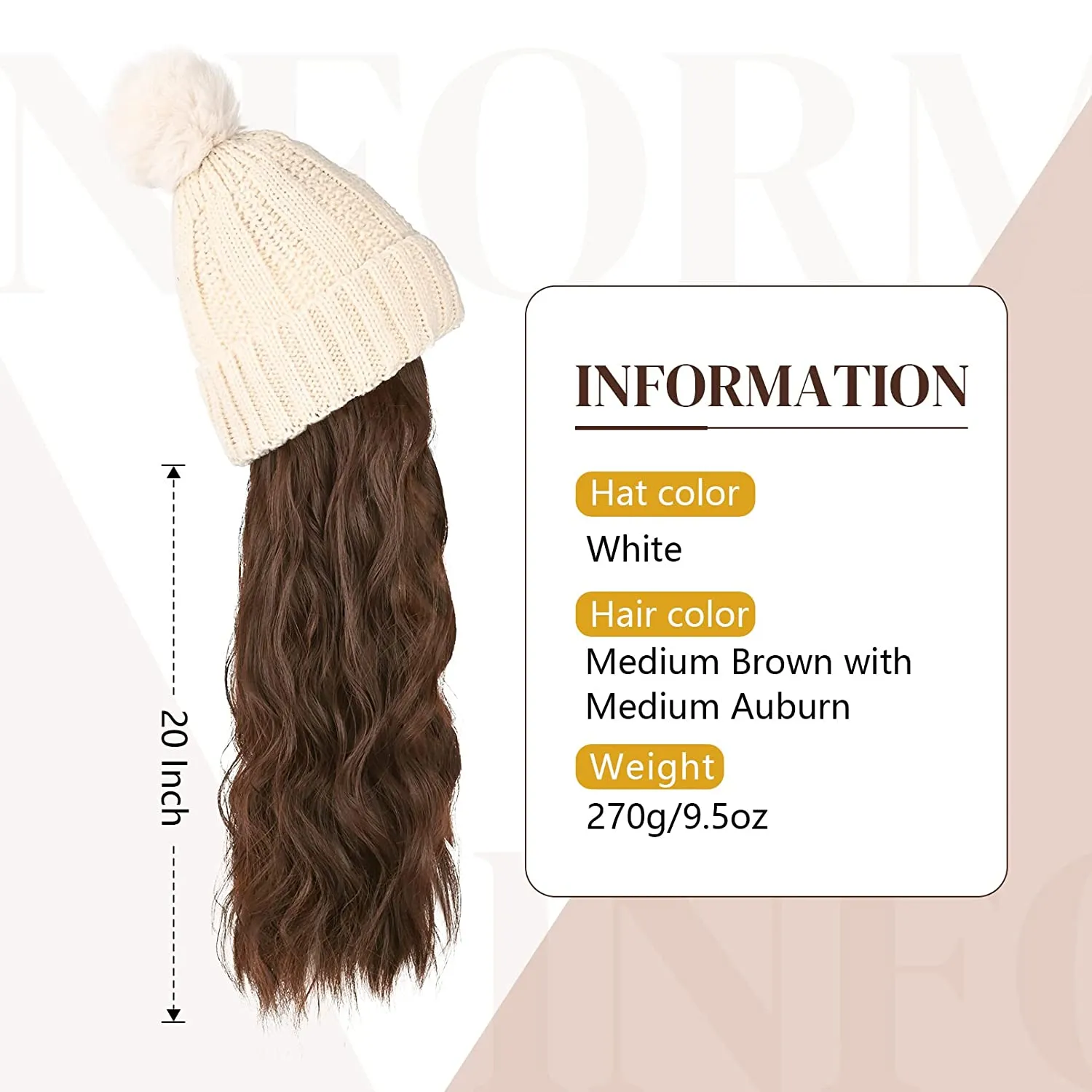 Wigyy  Ins Hot Hat Hair Extension Long Wavy Curly White Hat Wig
