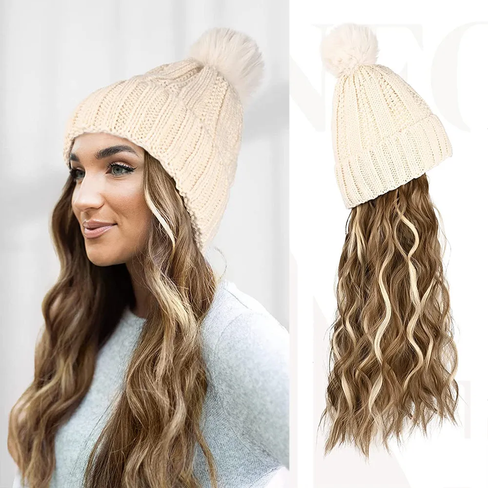 Wigyy  Ins Hot Hat Hair Extension Long Wavy Curly White Hat Wig