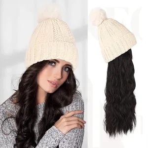 Wigyy  Ins Hot Hat Hair Extension Long Wavy Curly White Hat Wig