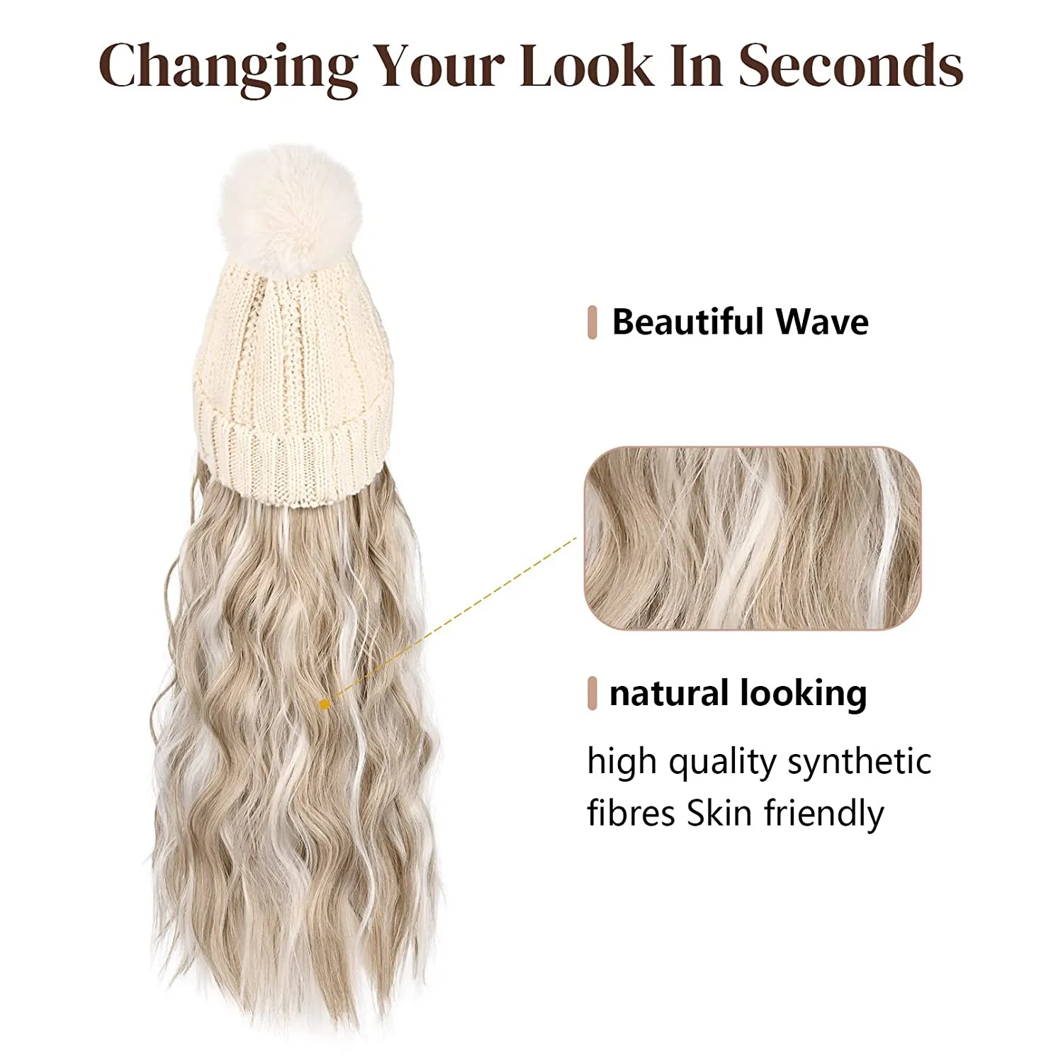 Wigyy  Ins Hot Hat Hair Extension Long Wavy Curly White Hat Wig