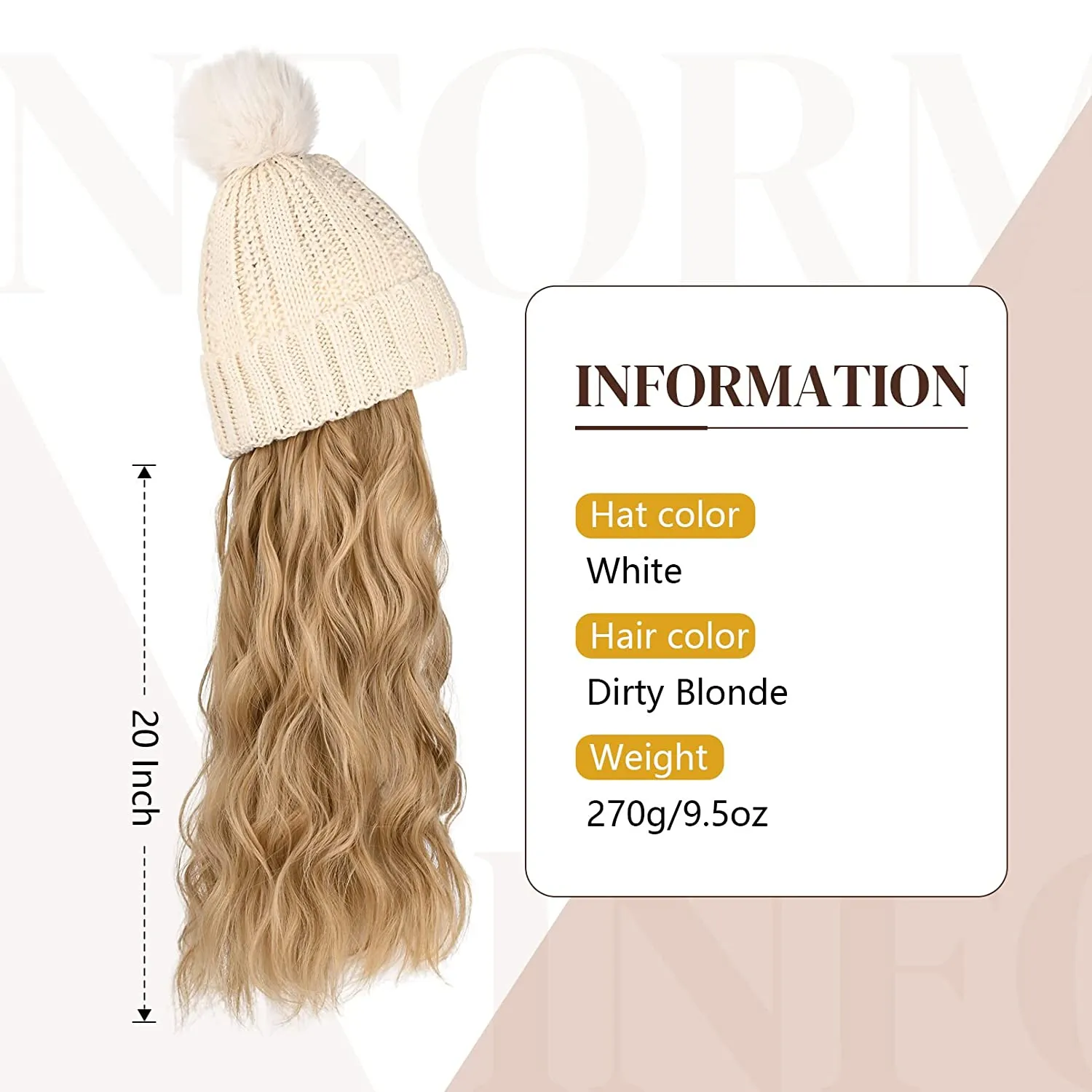 Wigyy  Ins Hot Hat Hair Extension Long Wavy Curly White Hat Wig
