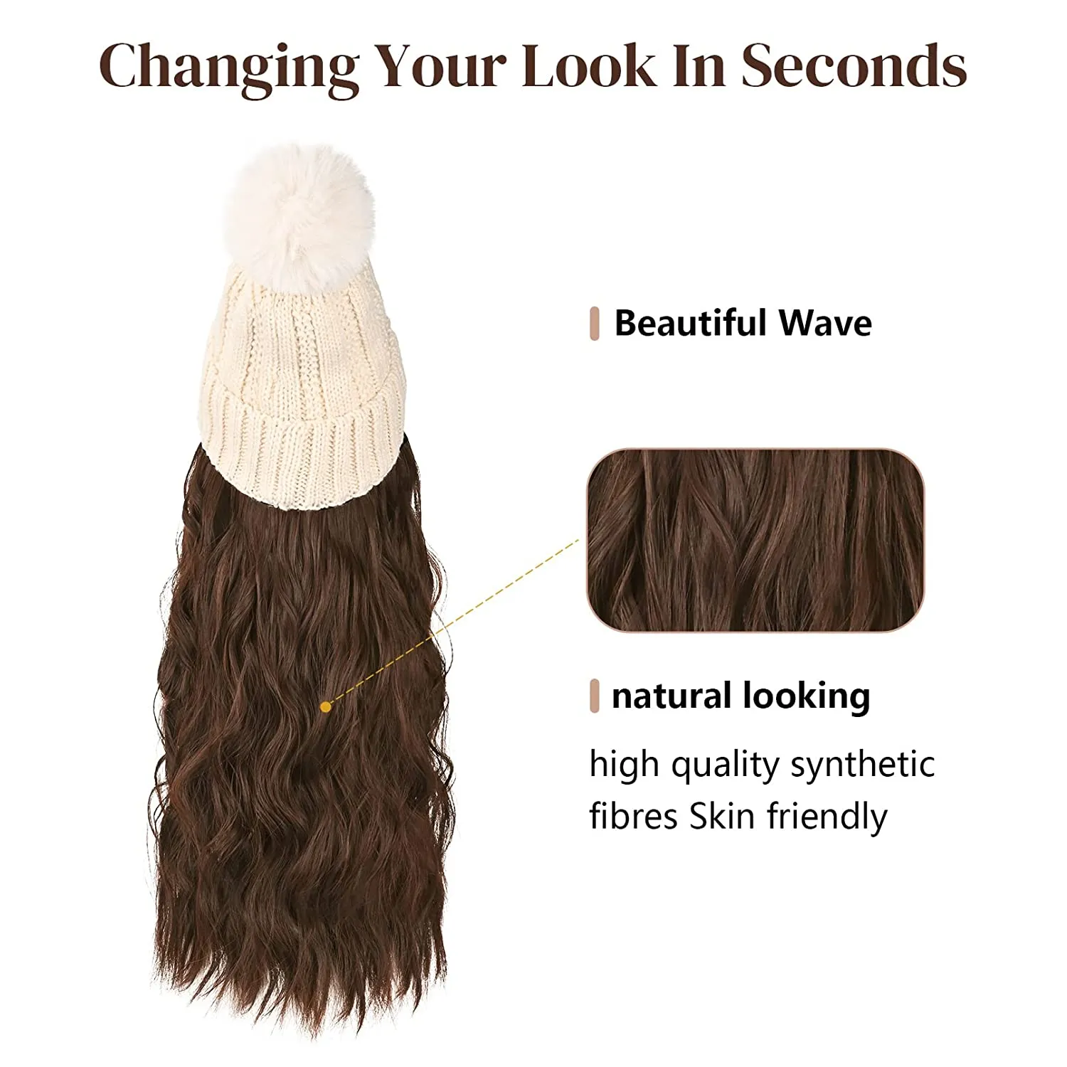 Wigyy  Ins Hot Hat Hair Extension Long Wavy Curly White Hat Wig