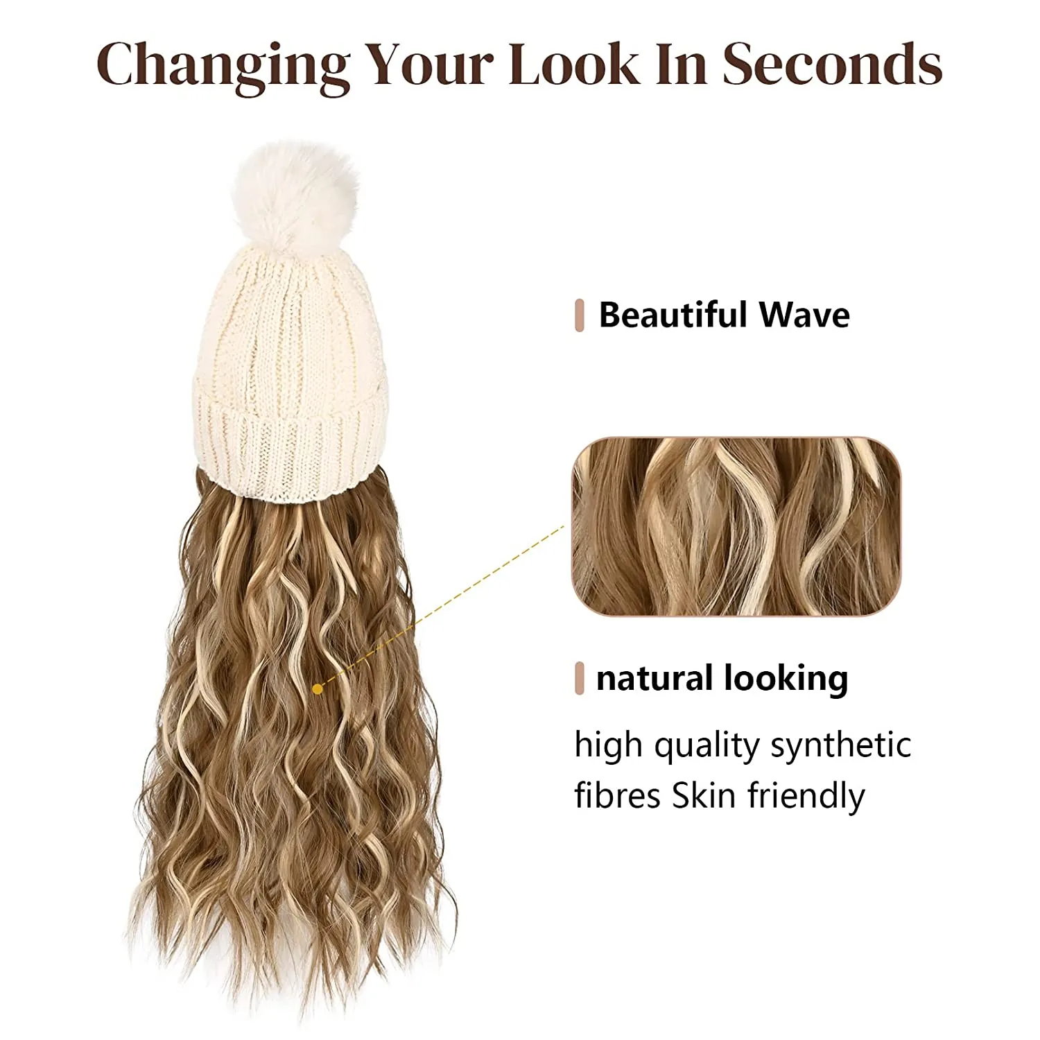 Wigyy  Ins Hot Hat Hair Extension Long Wavy Curly White Hat Wig