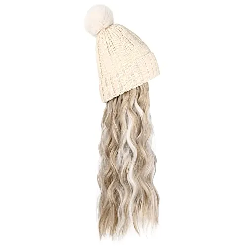 Wigyy  Ins Hot Hat Hair Extension Long Wavy Curly White Hat Wig