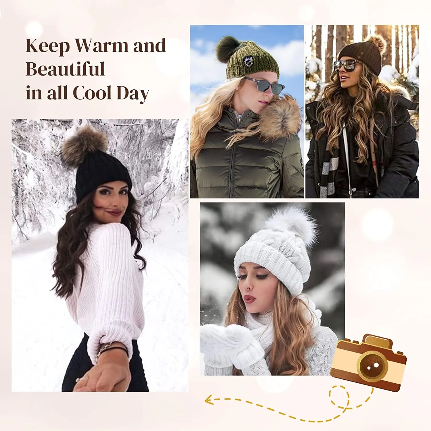 Wigyy  Ins Hot Hat Hair Extension Long Wavy Curly White Hat Wig