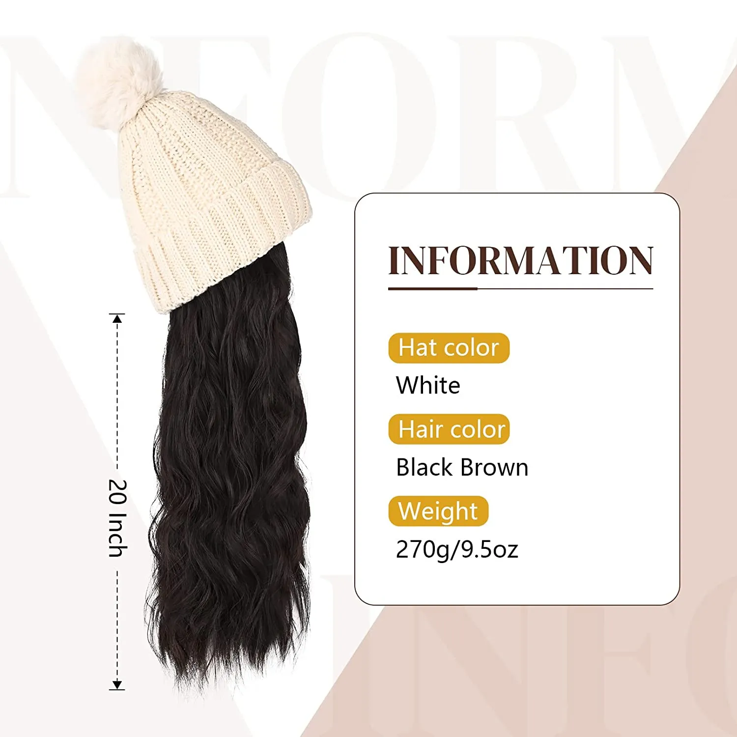 Wigyy  Ins Hot Hat Hair Extension Long Wavy Curly White Hat Wig