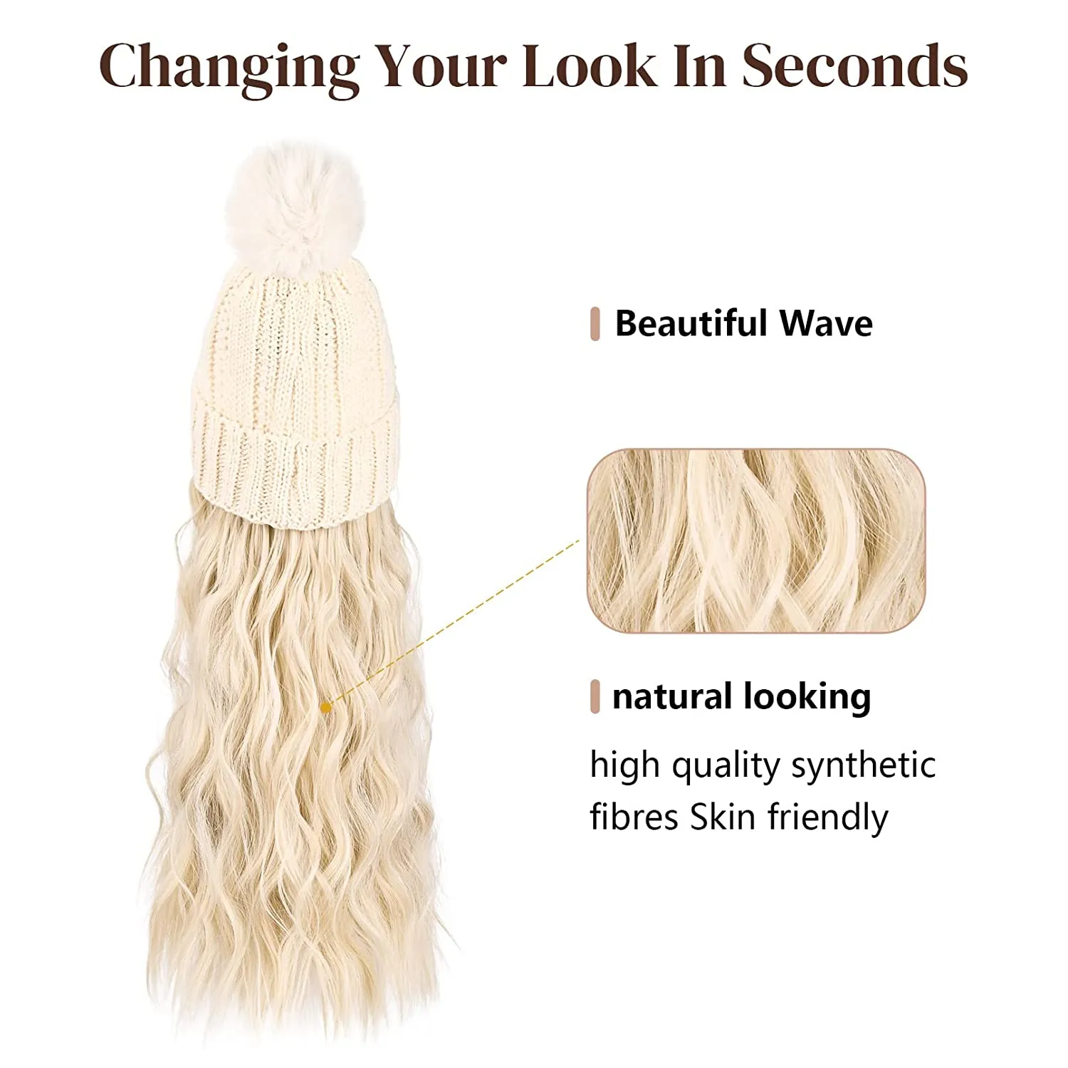 Wigyy  Ins Hot Hat Hair Extension Long Wavy Curly White Hat Wig