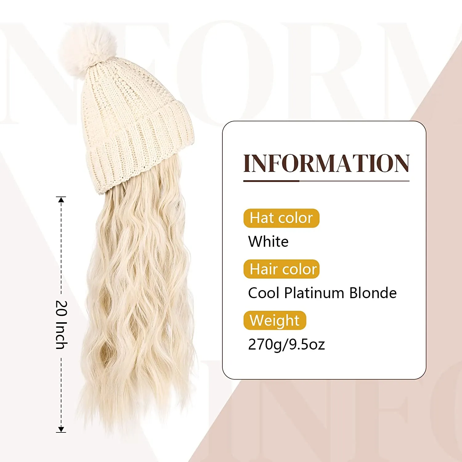 Wigyy  Ins Hot Hat Hair Extension Long Wavy Curly White Hat Wig