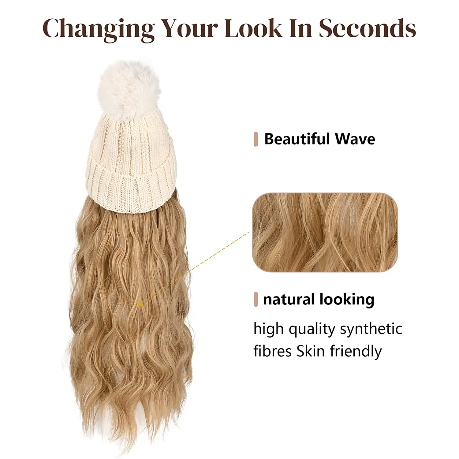 Wigyy  Ins Hot Hat Hair Extension Long Wavy Curly White Hat Wig