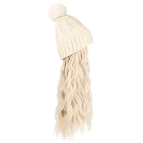 Wigyy  Ins Hot Hat Hair Extension Long Wavy Curly White Hat Wig
