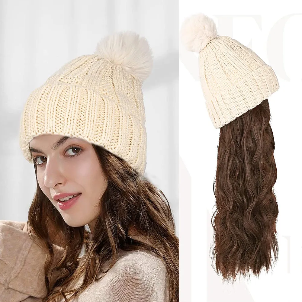 Wigyy  Ins Hot Hat Hair Extension Long Wavy Curly White Hat Wig