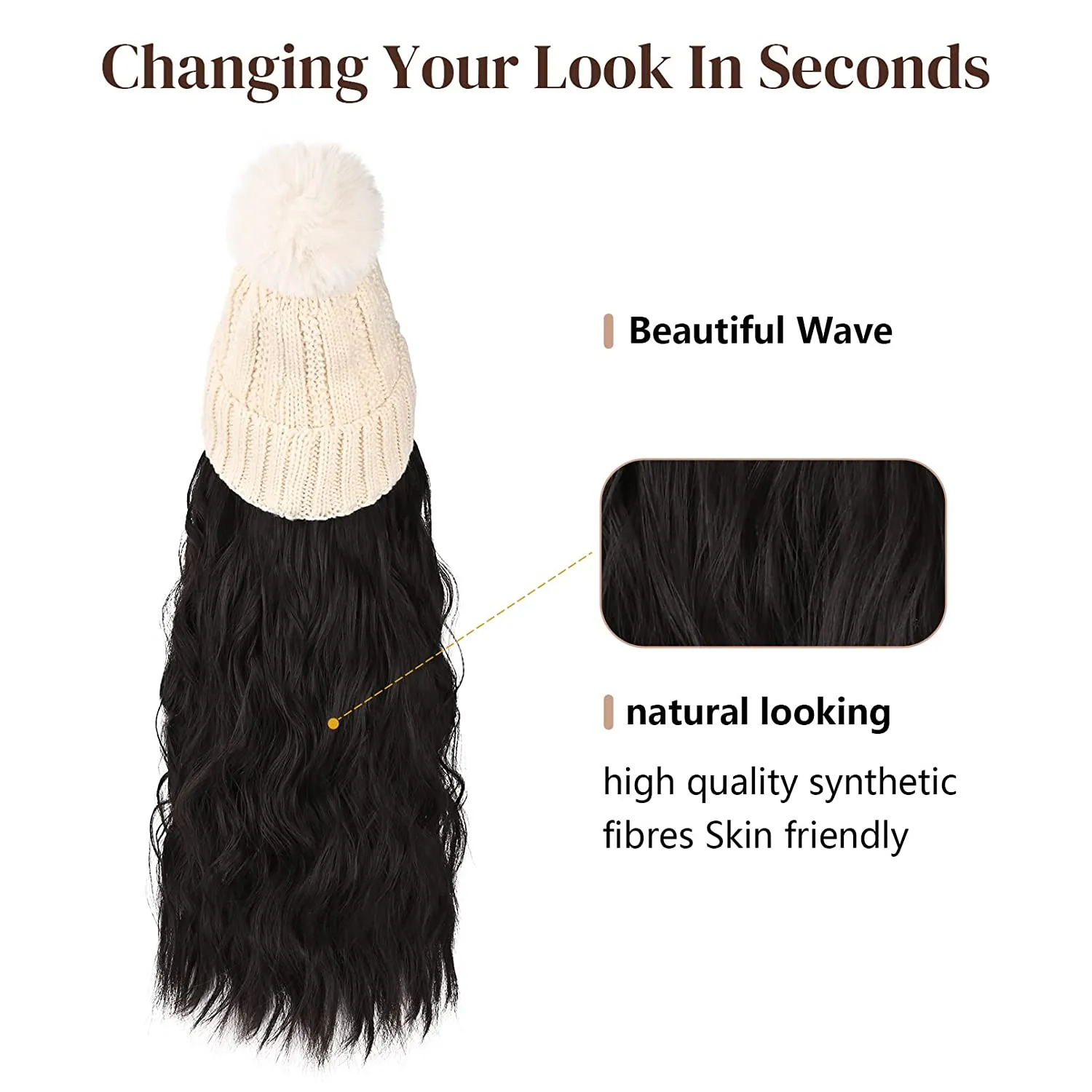 Wigyy  Ins Hot Hat Hair Extension Long Wavy Curly White Hat Wig