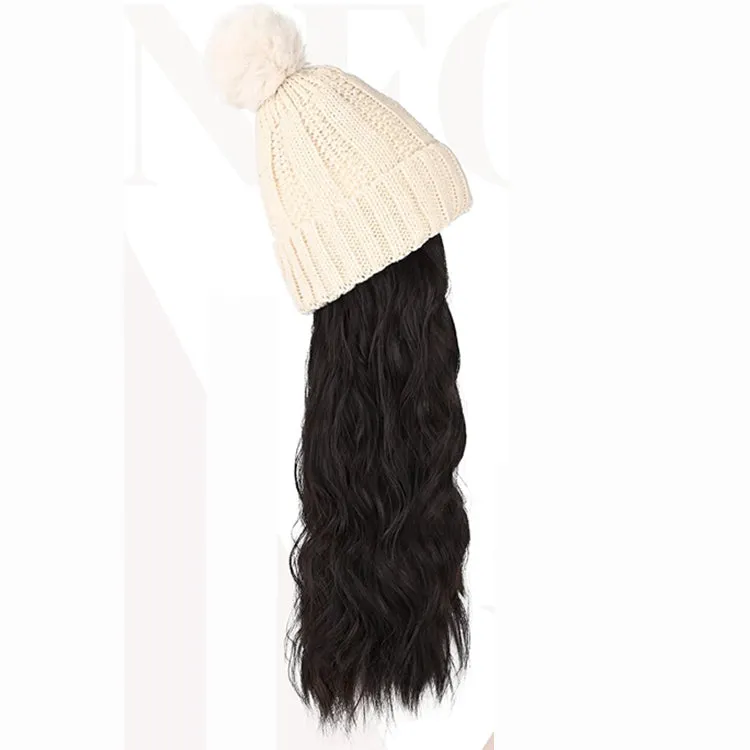 Wigyy  Ins Hot Hat Hair Extension Long Wavy Curly White Hat Wig