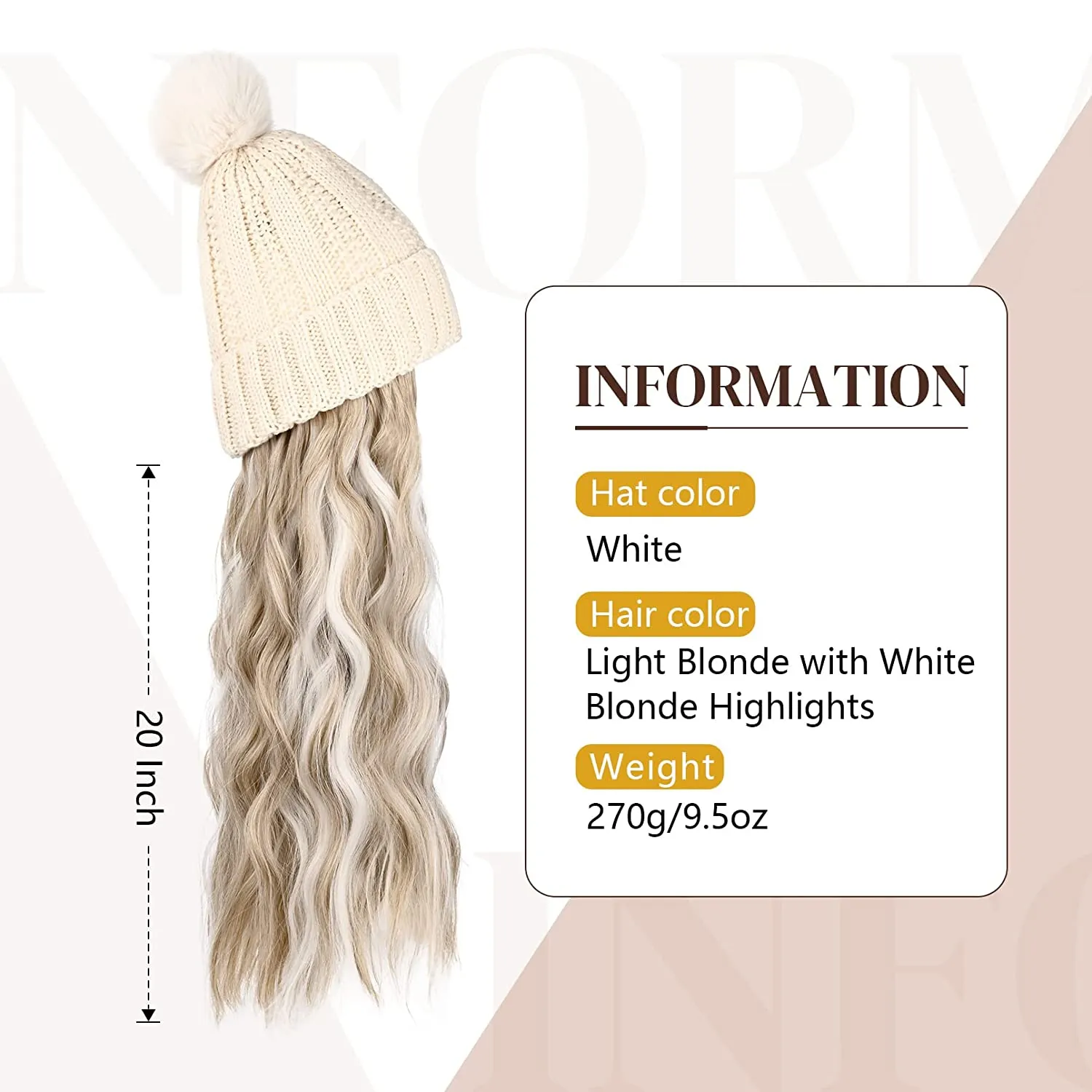 Wigyy  Ins Hot Hat Hair Extension Long Wavy Curly White Hat Wig