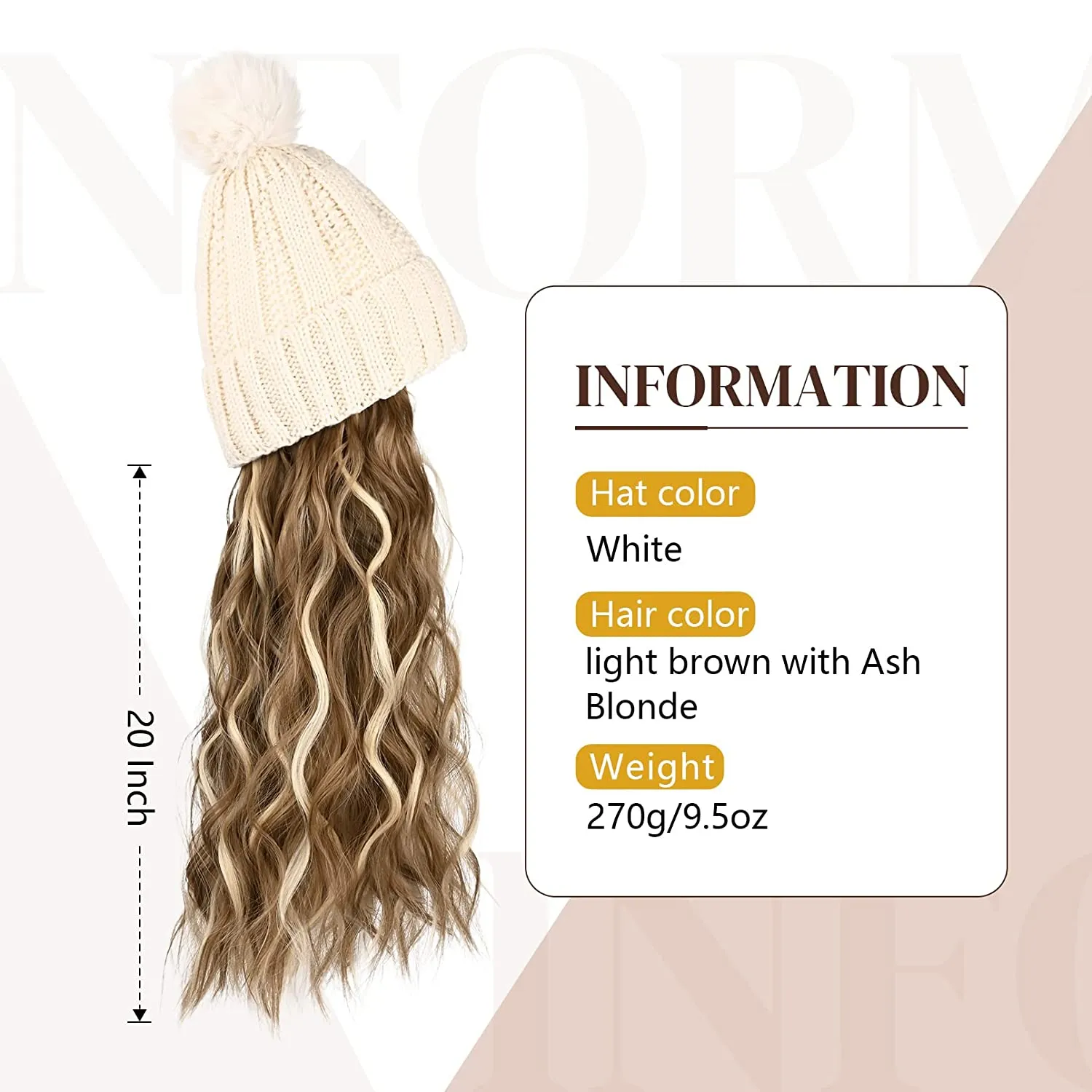 Wigyy  Ins Hot Hat Hair Extension Long Wavy Curly White Hat Wig