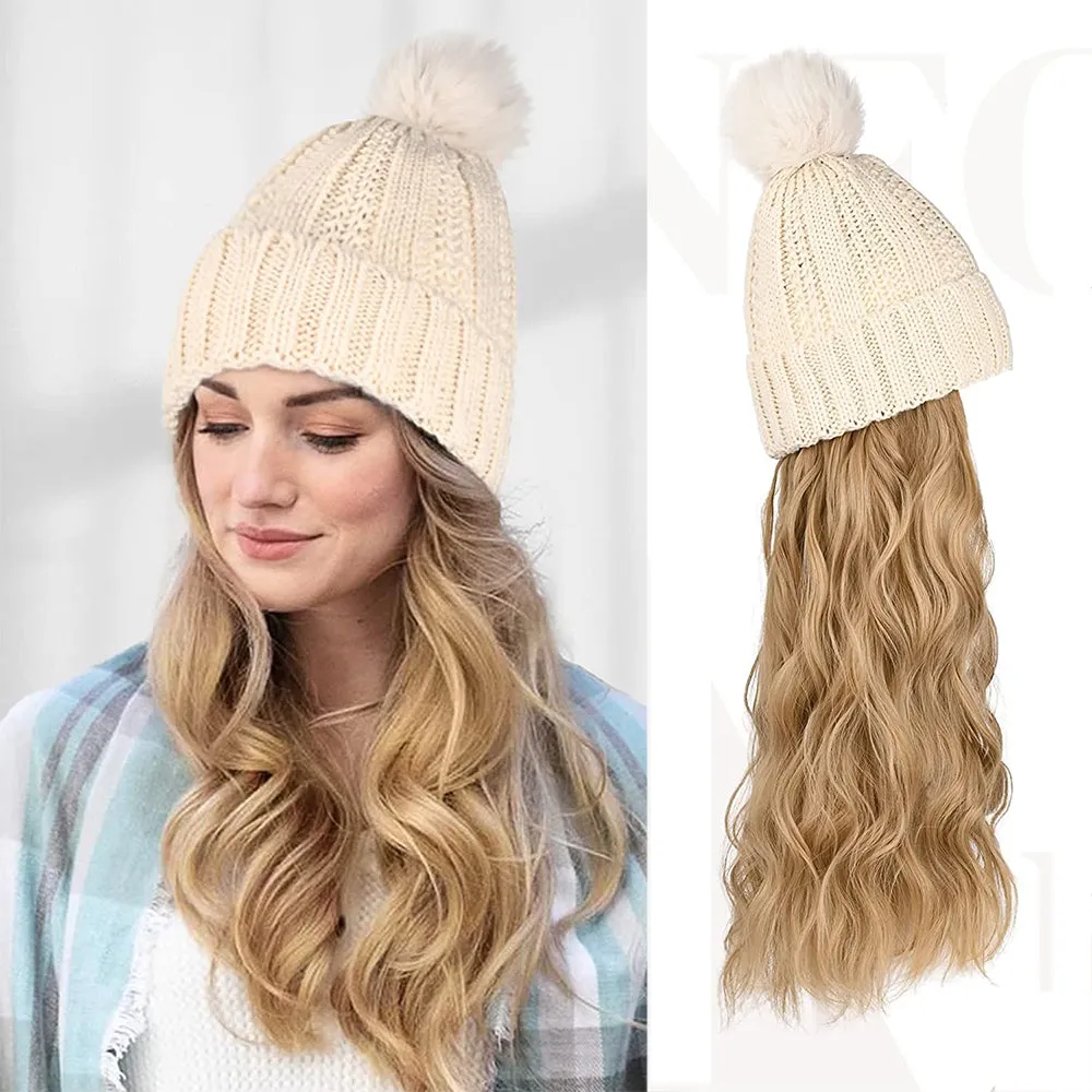 Wigyy  Ins Hot Hat Hair Extension Long Wavy Curly White Hat Wig