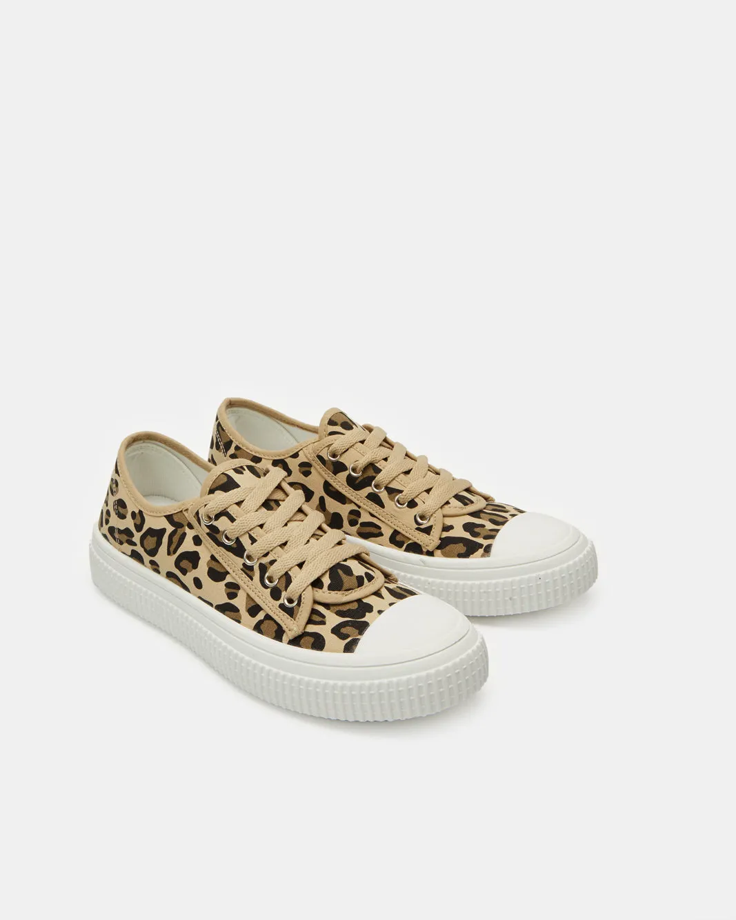 Women Beige Leopard Print Lace Up Sneakers