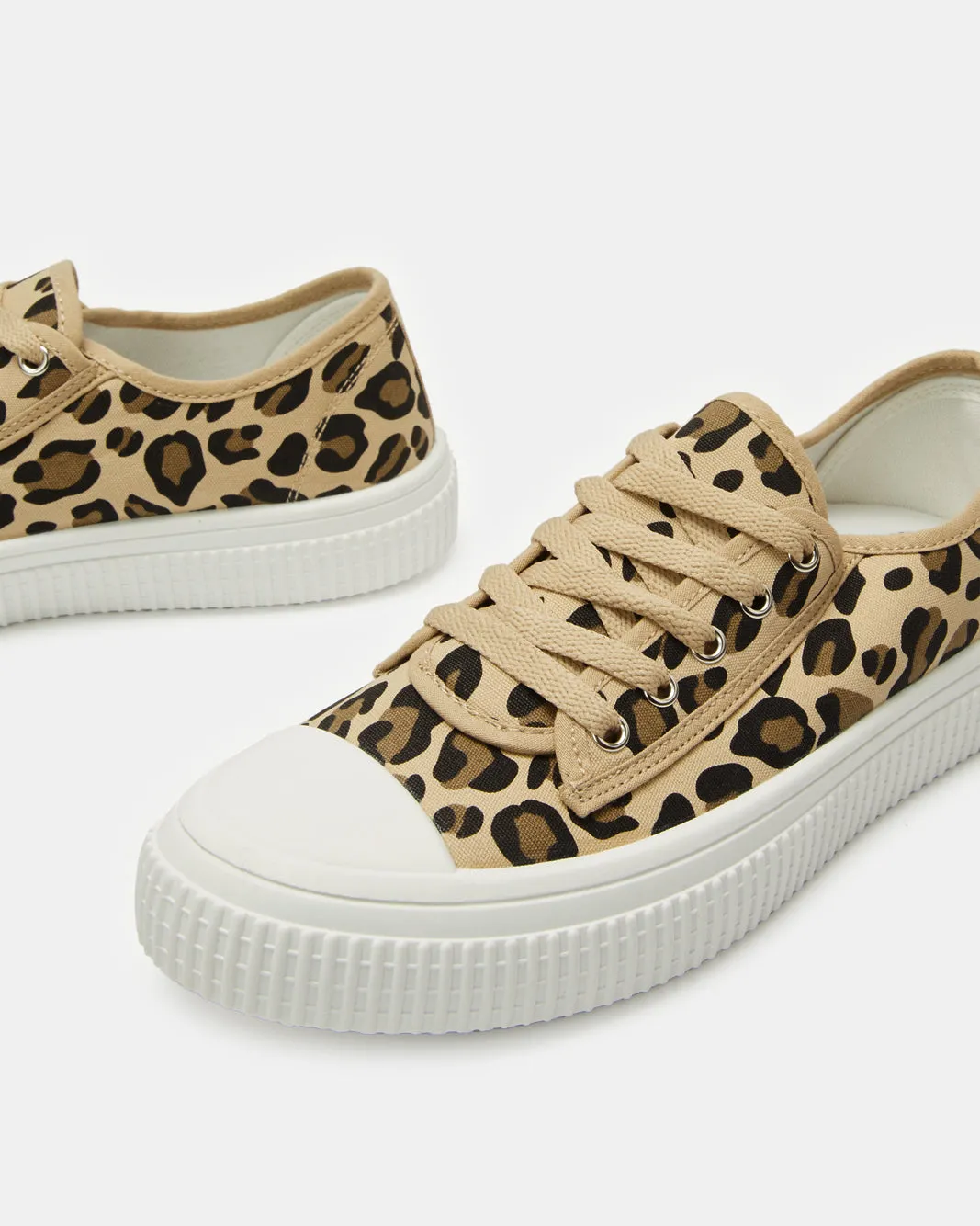 Women Beige Leopard Print Lace Up Sneakers